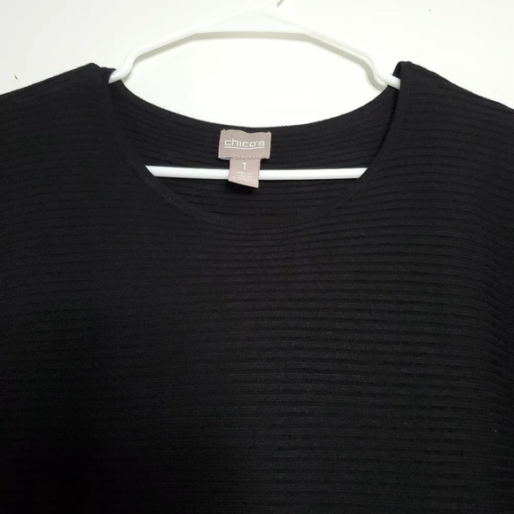 Chico's Ribbed Knit Sweater Size 1 Medium Black 3/4 Dolman Sleeve Round … - Picture 5 of 10